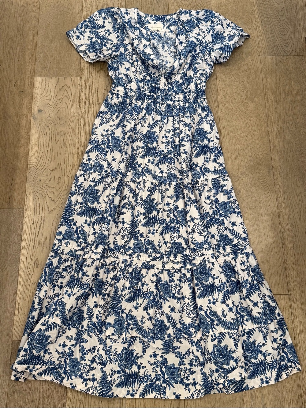 Anthropologie White and Blue Floral Maxi Dress